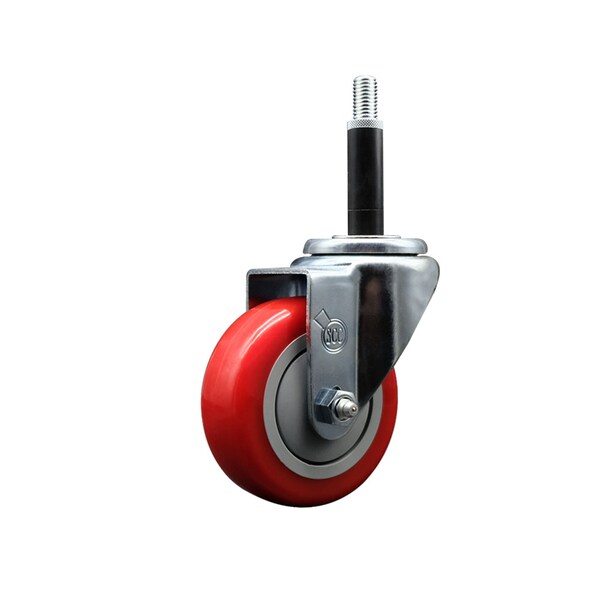 3.5'' SS Red Poly Wheel Swivel 3/4'' Expanding Stem Caster